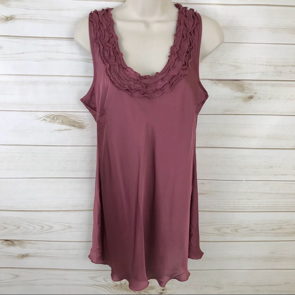 Spense Sleeveless Shift Slip Dress Beaded Ruffle L